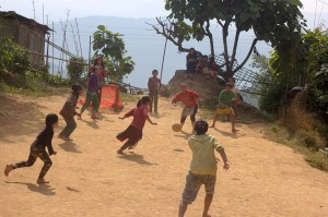 Childrens playing in a hilly village at West Sikim