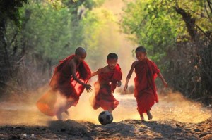 Surreal monastery soccer