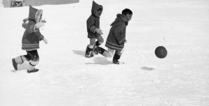 Inuta children are playing in Northern Canada